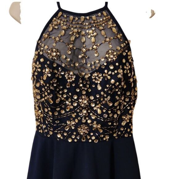 B Darlin Dark Blue‎ Gem Halter Prom Style Dress - Picture 3 of 4
